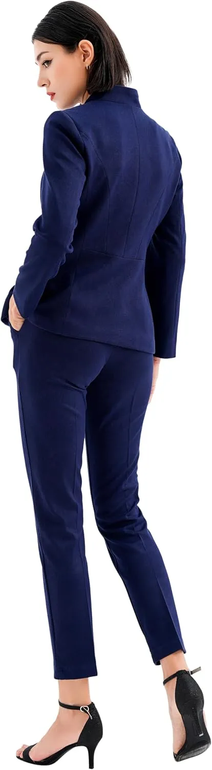 Marycrafts Women's Professional Stand Up Collar Blazer Pant Suits 2 Piece Set Business