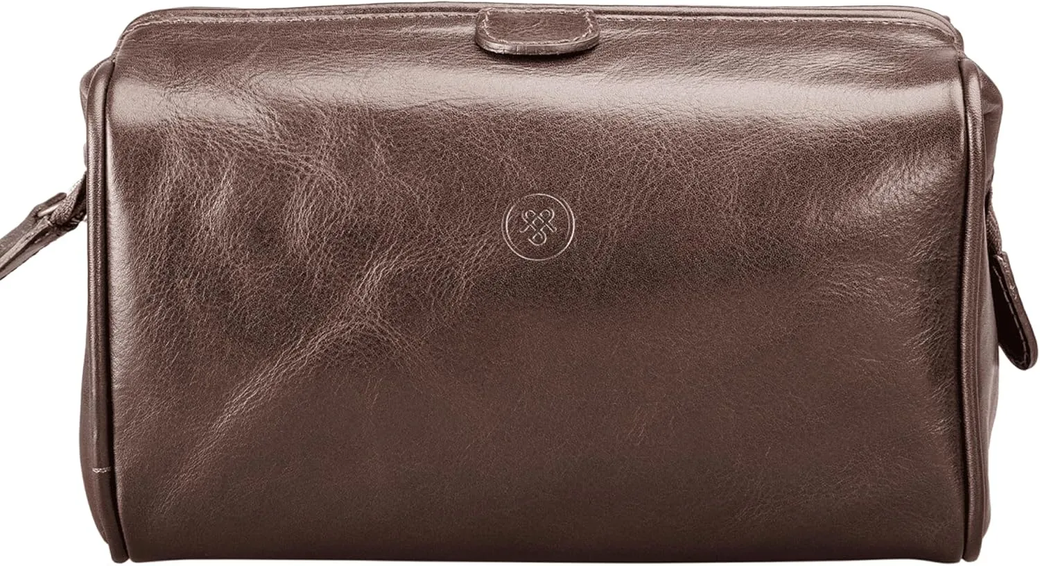 Maxwell Scott - Luxury Italian Cow Leather Medium Toiletry Wash Bag for Men - Handmade in Italy - The Duno Medium Dark Brown