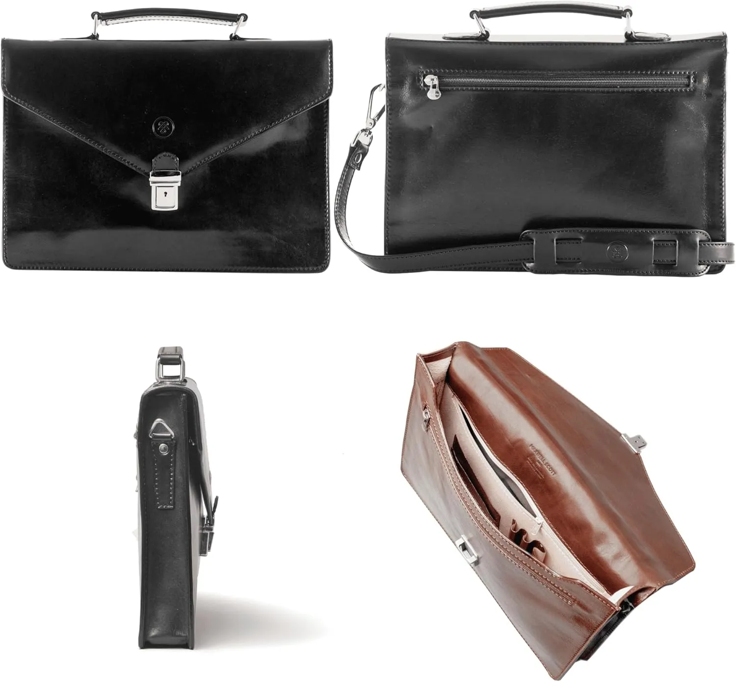 Maxwell Scott - Luxury Leather Slim Small Briefcase - 1 Section with Shoulder Strap and Key Lock - The Lorenzo