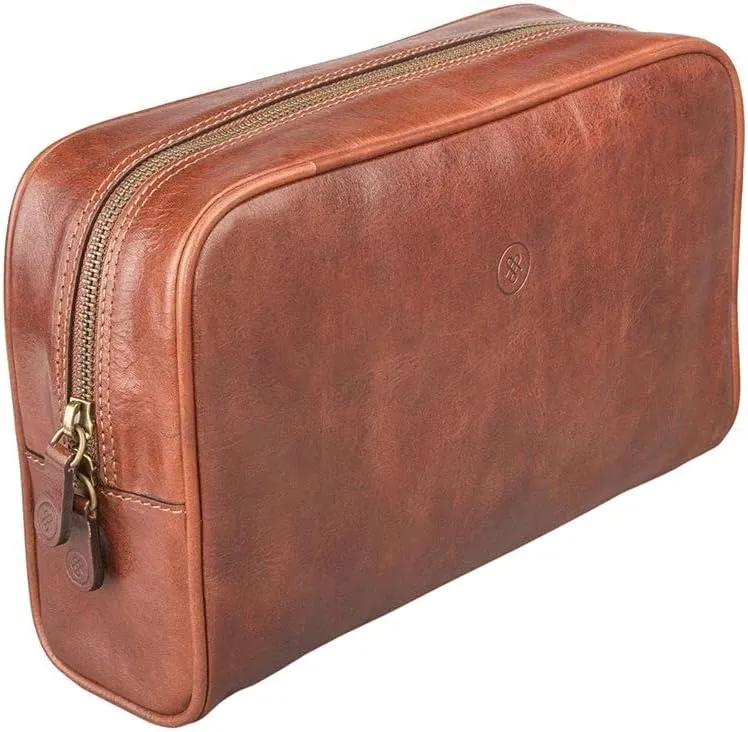 Maxwell Scott - Luxury Leather Toiletry Dopp Bag Kit for Men - Handmade from Italian Hides - The Raffaelle Chestnut Tan