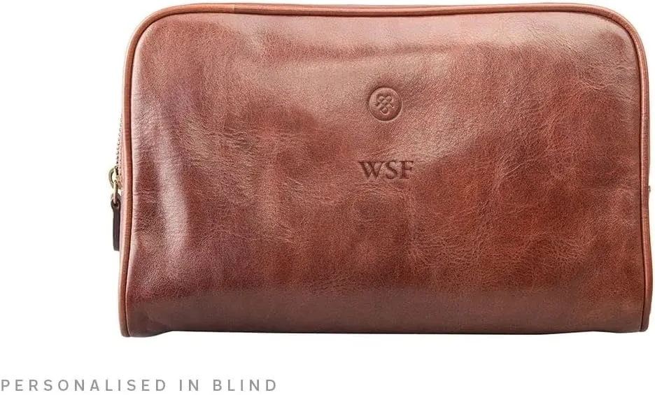 Maxwell Scott - Luxury Leather Toiletry Dopp Bag Kit for Men - Handmade from Italian Hides - The Raffaelle Chestnut Tan