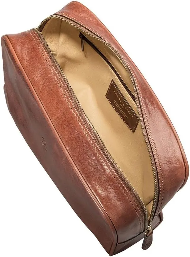 Maxwell Scott - Luxury Leather Toiletry Dopp Bag Kit for Men - Handmade from Italian Hides - The Raffaelle Chestnut Tan
