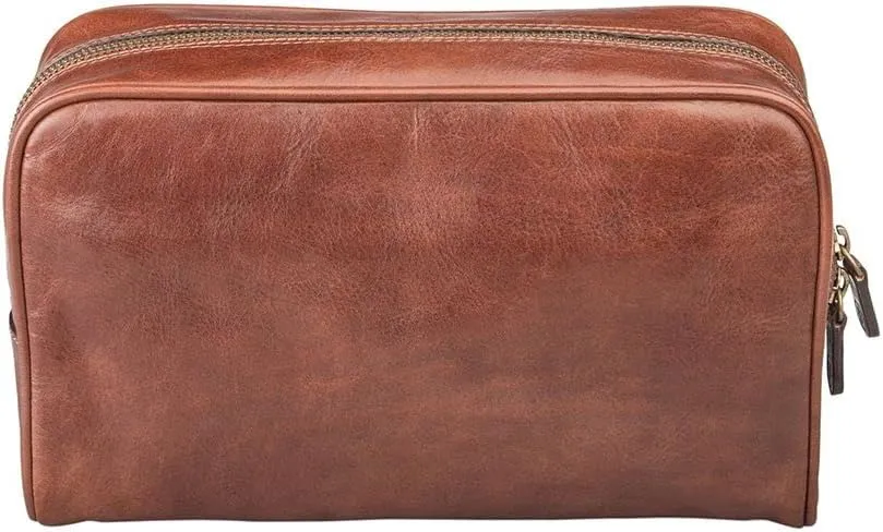 Maxwell Scott - Luxury Leather Toiletry Dopp Bag Kit for Men - Handmade from Italian Hides - The Raffaelle Chestnut Tan