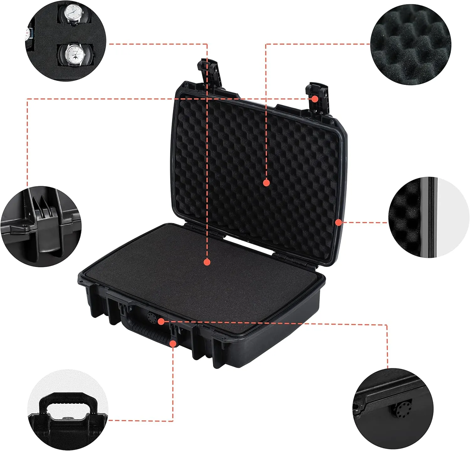 MEIJIA Premium Waterproof Hard Compact Camera Case with customizable fit foam,Full Protection with Light&Convenient Design,20.01"x14.7"x5.75",Elegant Black