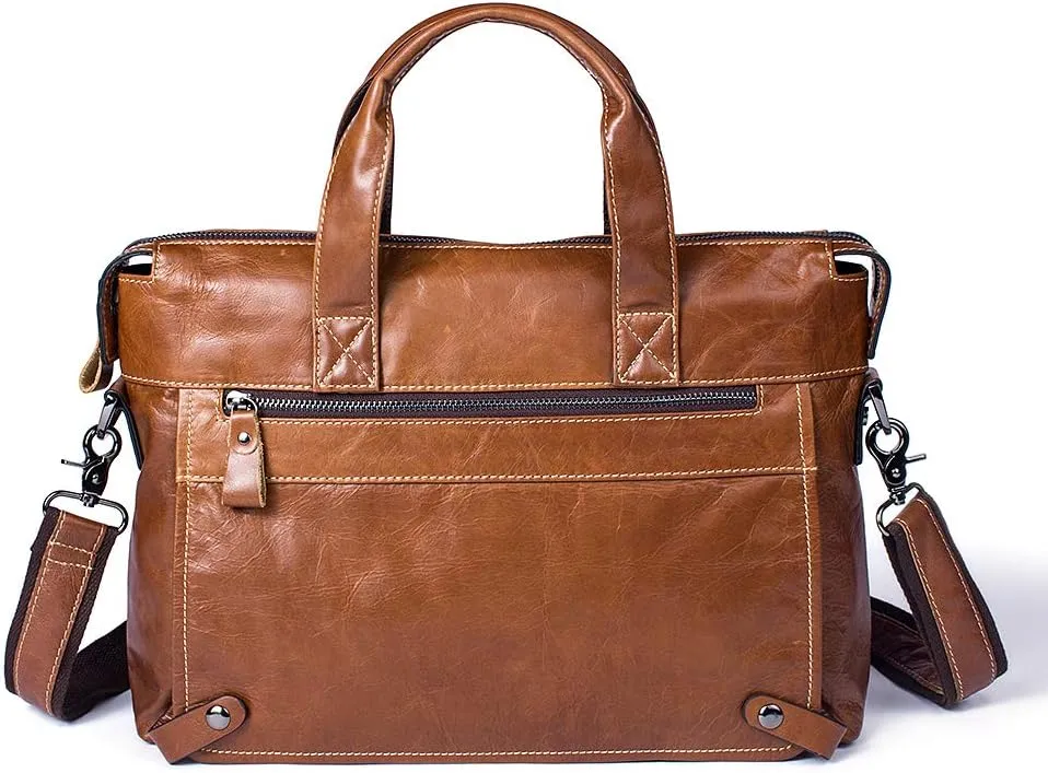 Men's Classic 15" Men's Handmade Leather Briefcase Laptop Bag Messenger Shoulder Bag