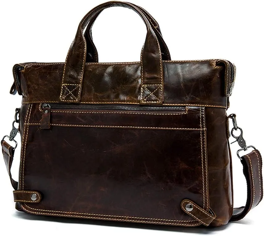 Men's Classic 15" Men's Handmade Leather Briefcase Laptop Bag Messenger Shoulder Bag
