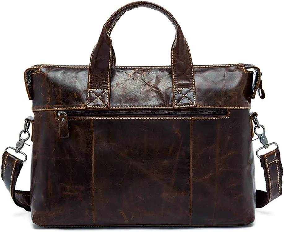 Men's Classic 15" Men's Handmade Leather Briefcase Laptop Bag Messenger Shoulder Bag