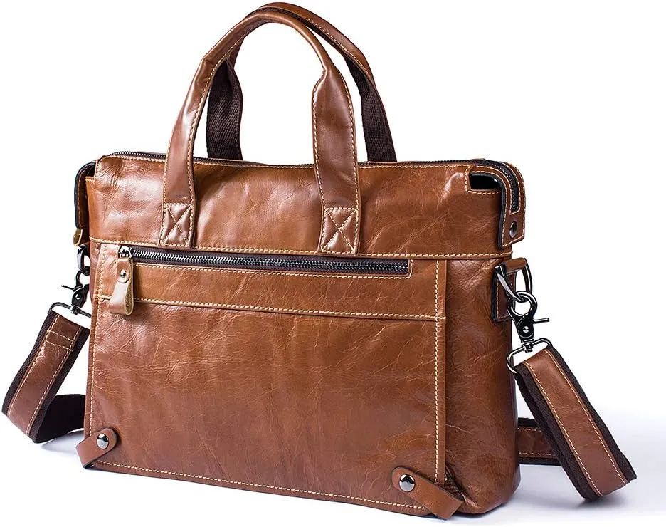 Men's Classic 15" Men's Handmade Leather Briefcase Laptop Bag Messenger Shoulder Bag