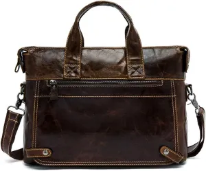Men's Classic 15" Men's Handmade Leather Briefcase Laptop Bag Messenger Shoulder Bag