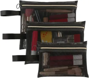 Mesh Cosmetic Bags with Zipper and Handle, Breathable Organization Pouch Pocket for Travel Purse Makeup Toiletry Office Home to Storage Items, 3pcs Black Assorted Sizes 9x8 8x6 6x4 inch