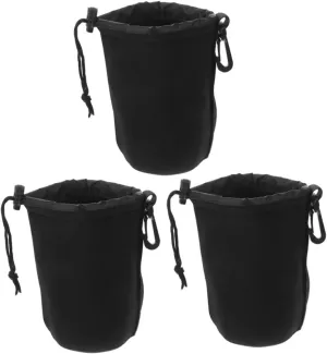 Mikikit Mirrorless Camera Lens Pouches 3 Sizes Padded Dslr Storage Bag Drawstring Closure Lens Protector