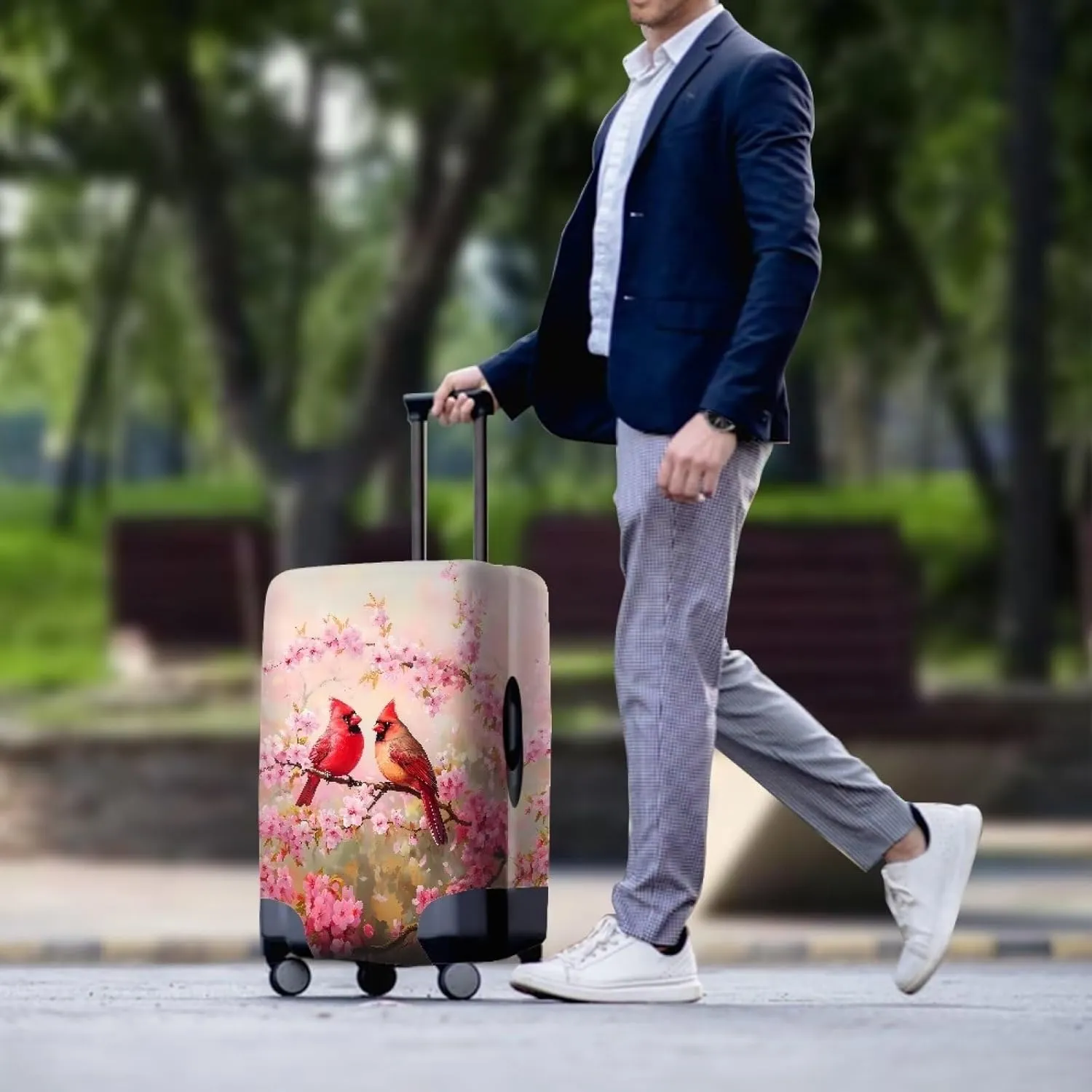 Mockingbird Peach Blossom Luggage Cover for Travel Suitcase Cover Carry On Luggage Cover Protector for Women Baggage Covers with Zipper Convenient
