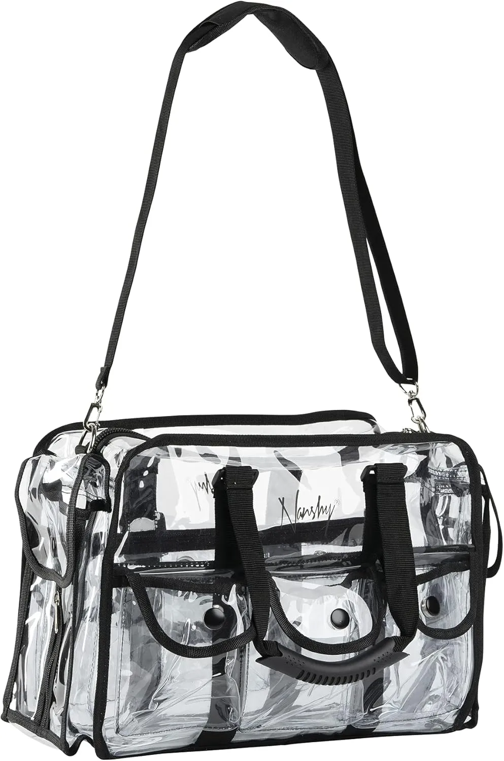 Nanshy Professional Makeup Artist Kit Bag - Clear Makeup Artist Travel Case with 8  Pockets & Strong Handles - Extra Large Professional Makeup Case Organizer - Makeup Artist Supplies - 15.7x11x8 In