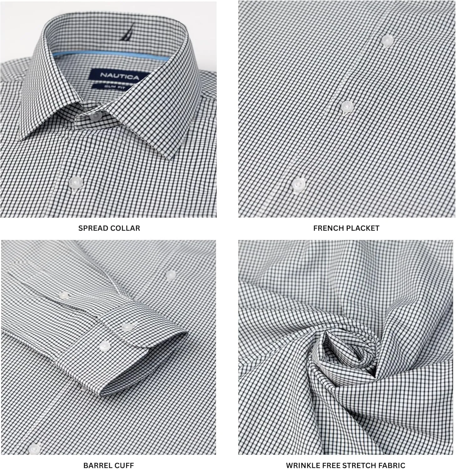 Nautica Slim Fit Mens Dress Shirts Long Sleeve Button Down Wrinkle Free Formal 4-Way Stretch