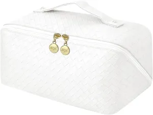 NGIL Travel Toiletry Bag, Makeup Bag, Cosmetic Bag, Portable Travel Makeup Bag, Large Capacity Cosmetic Organizer for Women, FREE COMPACT MIRROR INCLUDED (Basketweave-Cream, Large)
