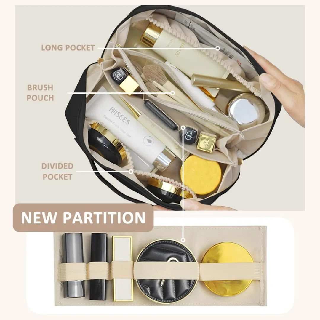 NGIL Travel Toiletry Bag, Makeup Bag, Cosmetic Bag, Portable Travel Makeup Bag, Large Capacity Cosmetic Organizer for Women, FREE COMPACT MIRROR INCLUDED (Black, Large)