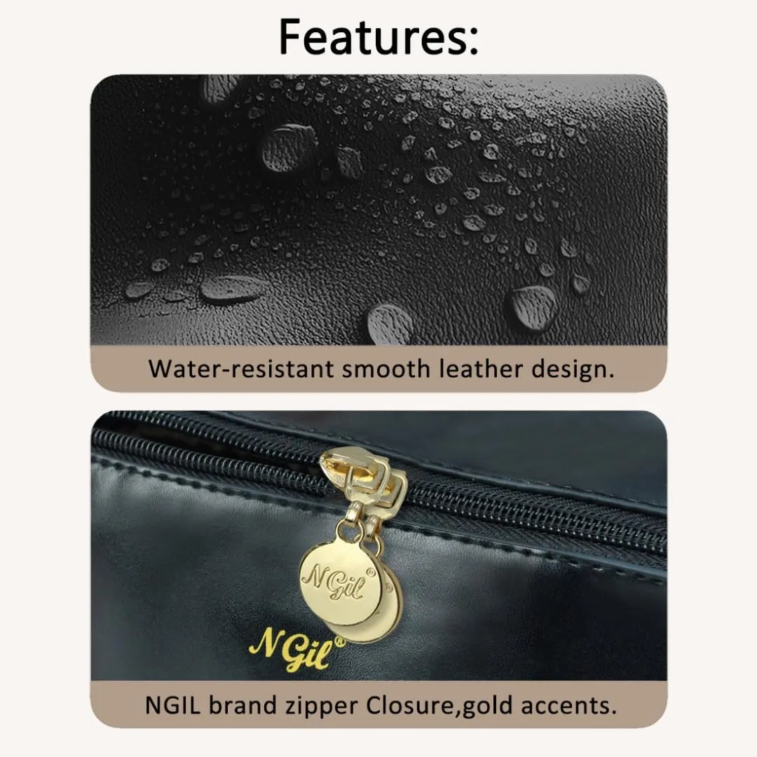 NGIL Travel Toiletry Bag, Makeup Bag, Cosmetic Bag, Portable Travel Makeup Bag, Large Capacity Cosmetic Organizer for Women, FREE COMPACT MIRROR INCLUDED (Black, Large)