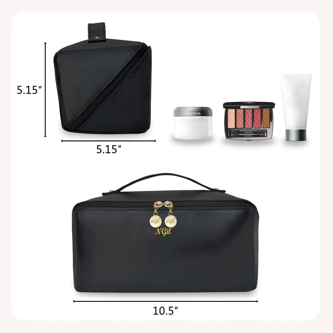 NGIL Travel Toiletry Bag, Makeup Bag, Cosmetic Bag, Portable Travel Makeup Bag, Large Capacity Cosmetic Organizer for Women, FREE COMPACT MIRROR INCLUDED (Black, Large)