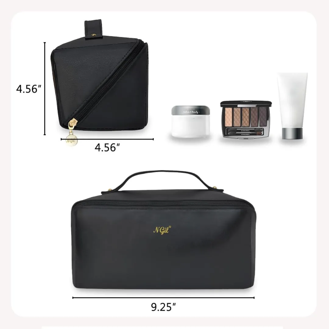 NGIL Travel Toiletry Bag, Makeup Bag, Cosmetic Bag, Portable Travel Makeup Bag, Large Capacity Cosmetic Organizer for Women, FREE COMPACT MIRROR INCLUDED (Black, Medium)