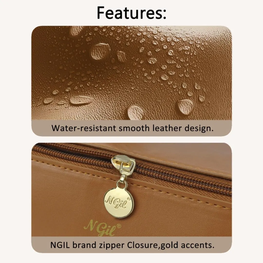 NGIL Travel Toiletry Bag, Makeup Bag, Cosmetic Bag, Portable Travel Makeup Bag, Large Capacity Cosmetic Organizer for Women, FREE COMPACT MIRROR INCLUDED (Brown, Large)
