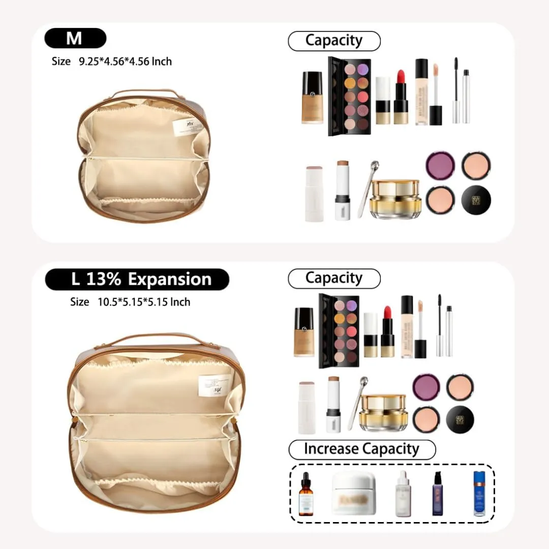 NGIL Travel Toiletry Bag, Makeup Bag, Cosmetic Bag, Portable Travel Makeup Bag, Large Capacity Cosmetic Organizer for Women, FREE COMPACT MIRROR INCLUDED (Brown, Large)