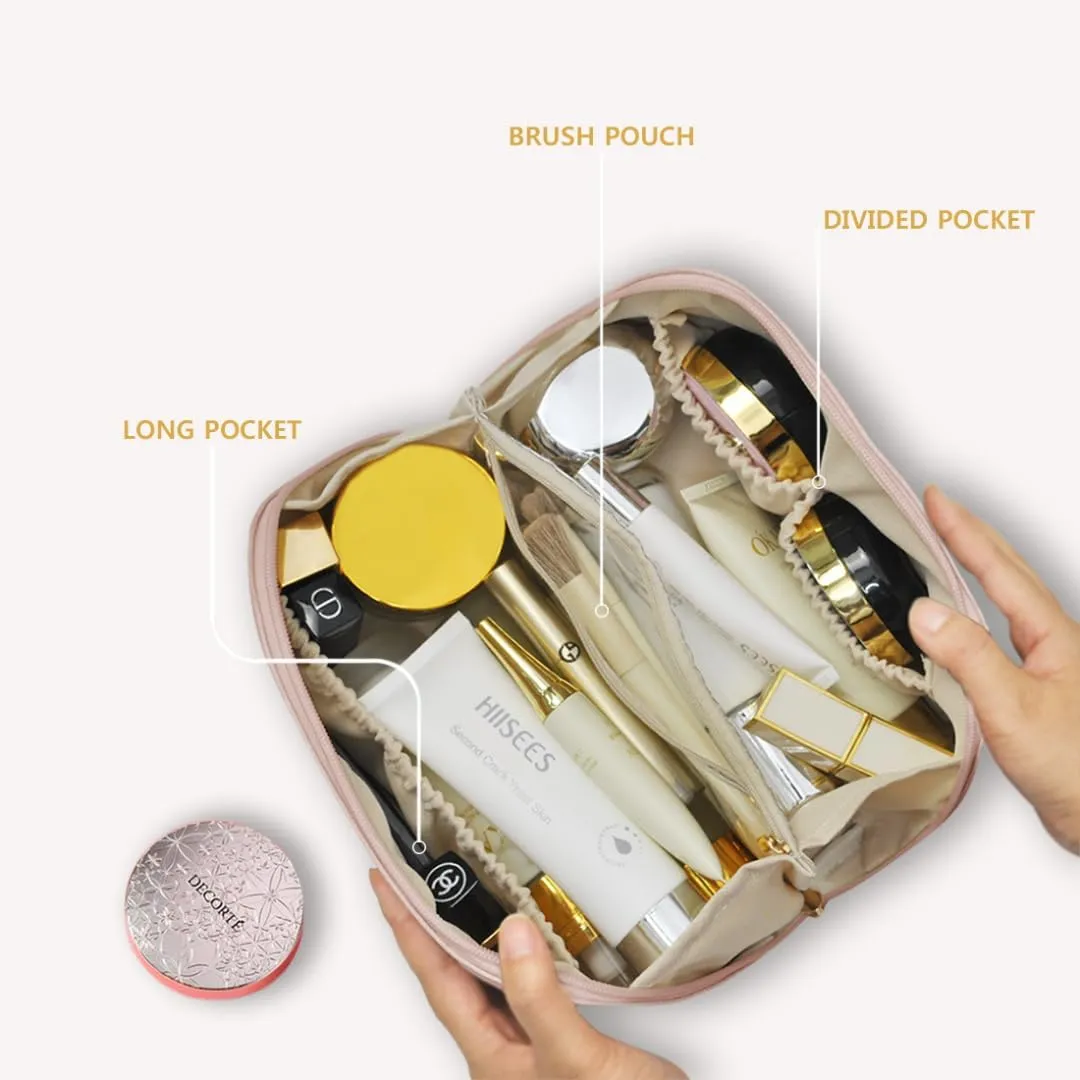 NGIL Travel Toiletry Bag, Makeup Bag, Cosmetic Bag, Portable Travel Makeup Bag, Large Capacity Cosmetic Organizer for Women, FREE COMPACT MIRROR INCLUDED (Pink, Medium)