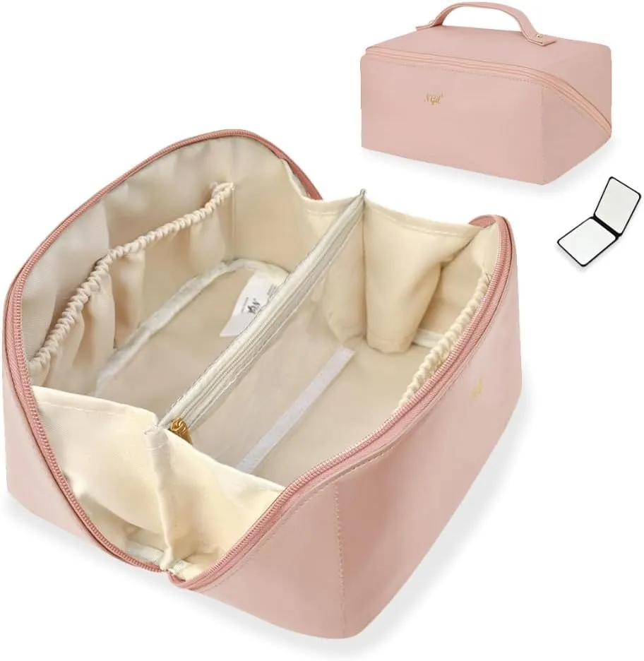 NGIL Travel Toiletry Bag, Makeup Bag, Cosmetic Bag, Portable Travel Makeup Bag, Large Capacity Cosmetic Organizer for Women, FREE COMPACT MIRROR INCLUDED (Pink, Medium)