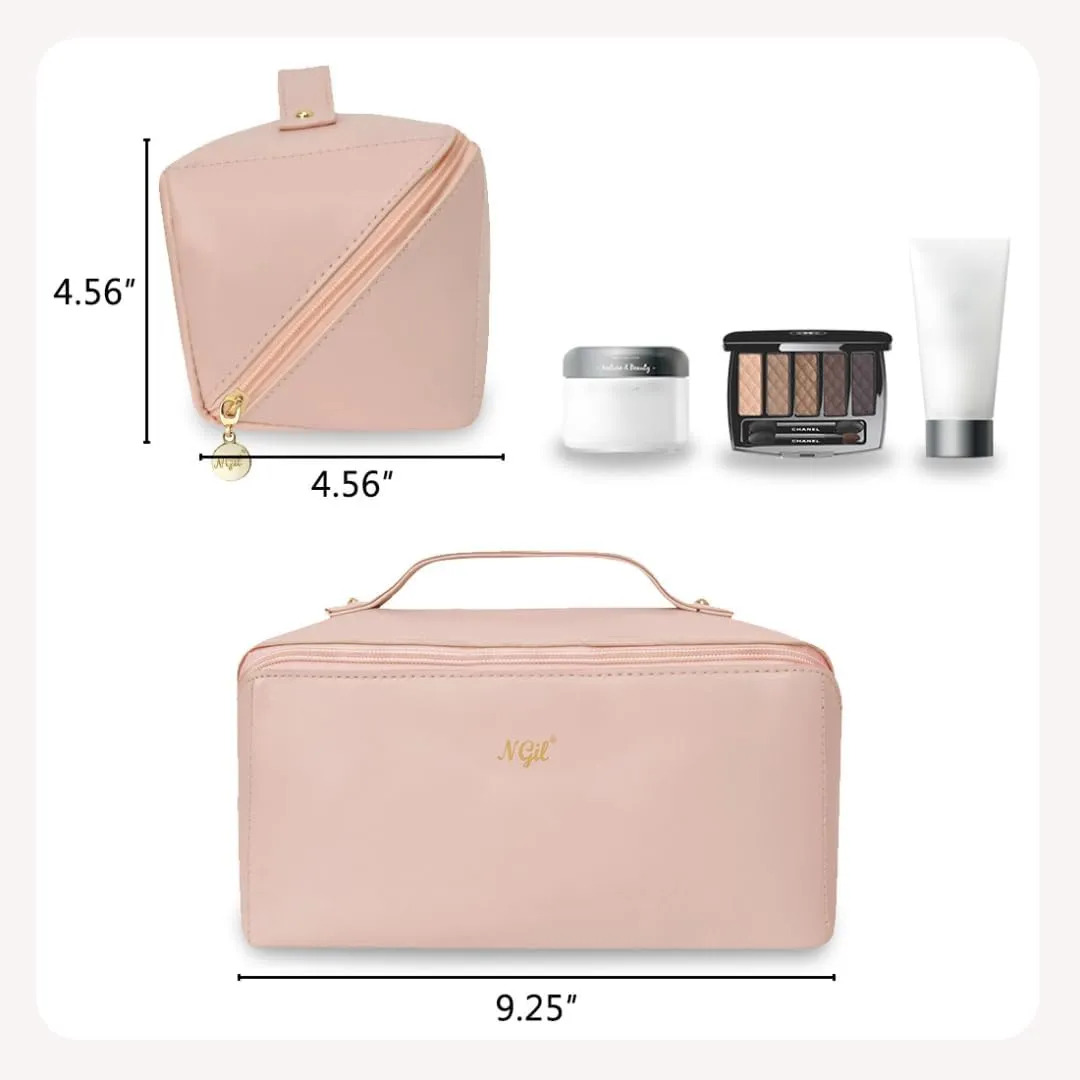 NGIL Travel Toiletry Bag, Makeup Bag, Cosmetic Bag, Portable Travel Makeup Bag, Large Capacity Cosmetic Organizer for Women, FREE COMPACT MIRROR INCLUDED (Pink, Medium)