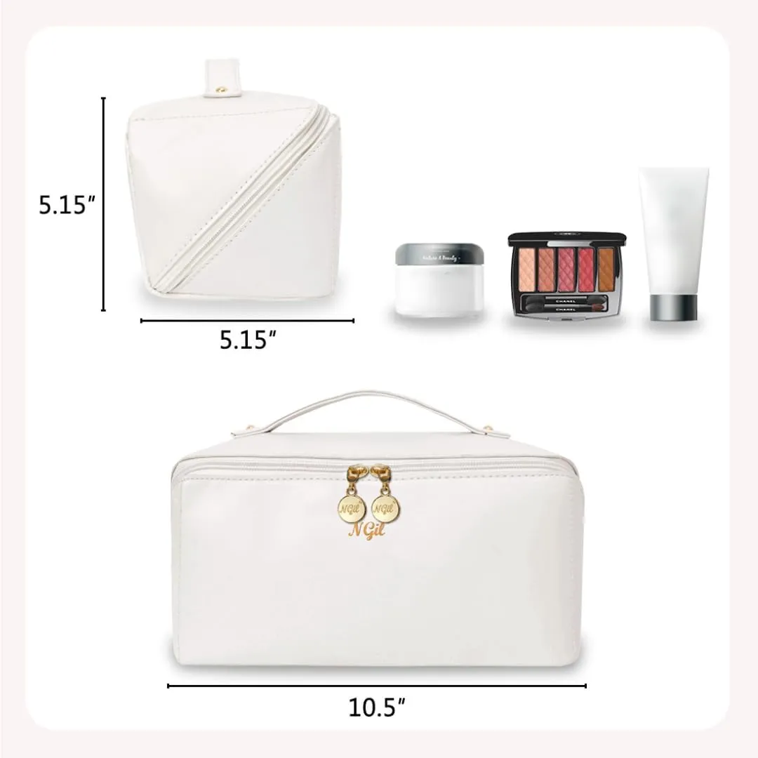 NGIL Travel Toiletry Bag, Makeup Bag, Cosmetic Bag, Portable Travel Makeup Bag, Large Capacity Cosmetic Organizer for Women, FREE COMPACT MIRROR INCLUDED (White, Large)