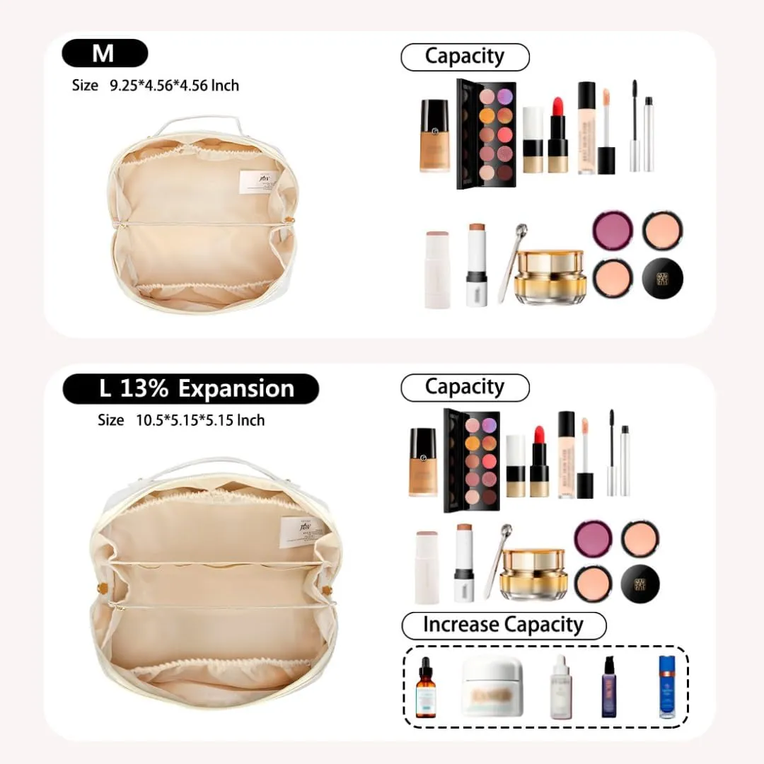 NGIL Travel Toiletry Bag, Makeup Bag, Cosmetic Bag, Portable Travel Makeup Bag, Large Capacity Cosmetic Organizer for Women, FREE COMPACT MIRROR INCLUDED (White, Large)
