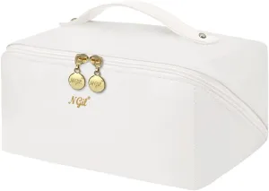 NGIL Travel Toiletry Bag, Makeup Bag, Cosmetic Bag, Portable Travel Makeup Bag, Large Capacity Cosmetic Organizer for Women, FREE COMPACT MIRROR INCLUDED (White, Large)