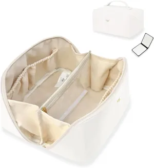 NGIL Travel Toiletry Bag, Makeup Bag, Cosmetic Bag, Portable Travel Makeup Bag, Large Capacity Cosmetic Organizer for Women, FREE COMPACT MIRROR INCLUDED (White, Medium)