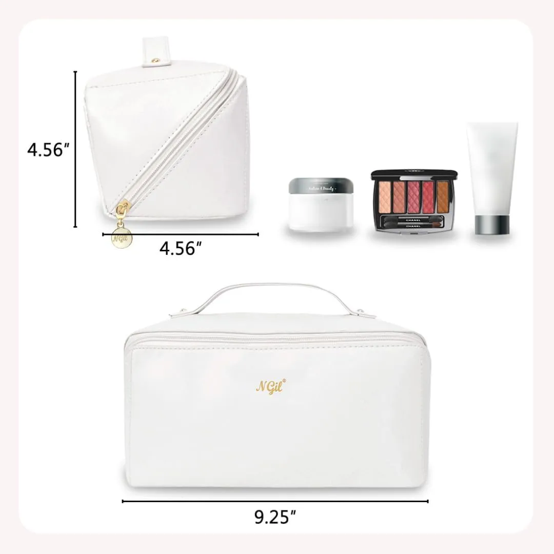 NGIL Travel Toiletry Bag, Makeup Bag, Cosmetic Bag, Portable Travel Makeup Bag, Large Capacity Cosmetic Organizer for Women, FREE COMPACT MIRROR INCLUDED (White, Medium)