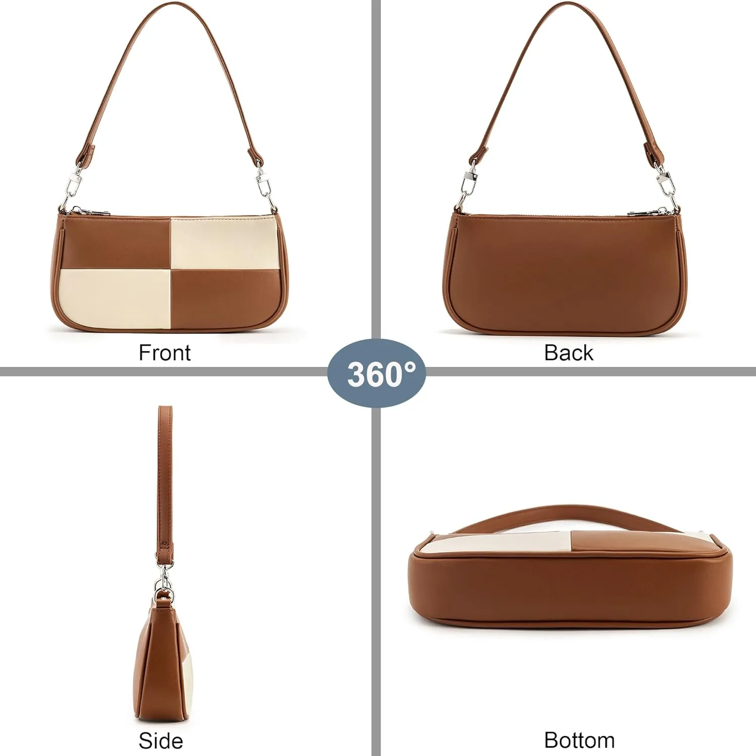 NIUEIMEE ZHOU Shoulder Bag for Women Retro Vegan Leather Classic Clutch Tote HandBags Purses with Zipper Closure