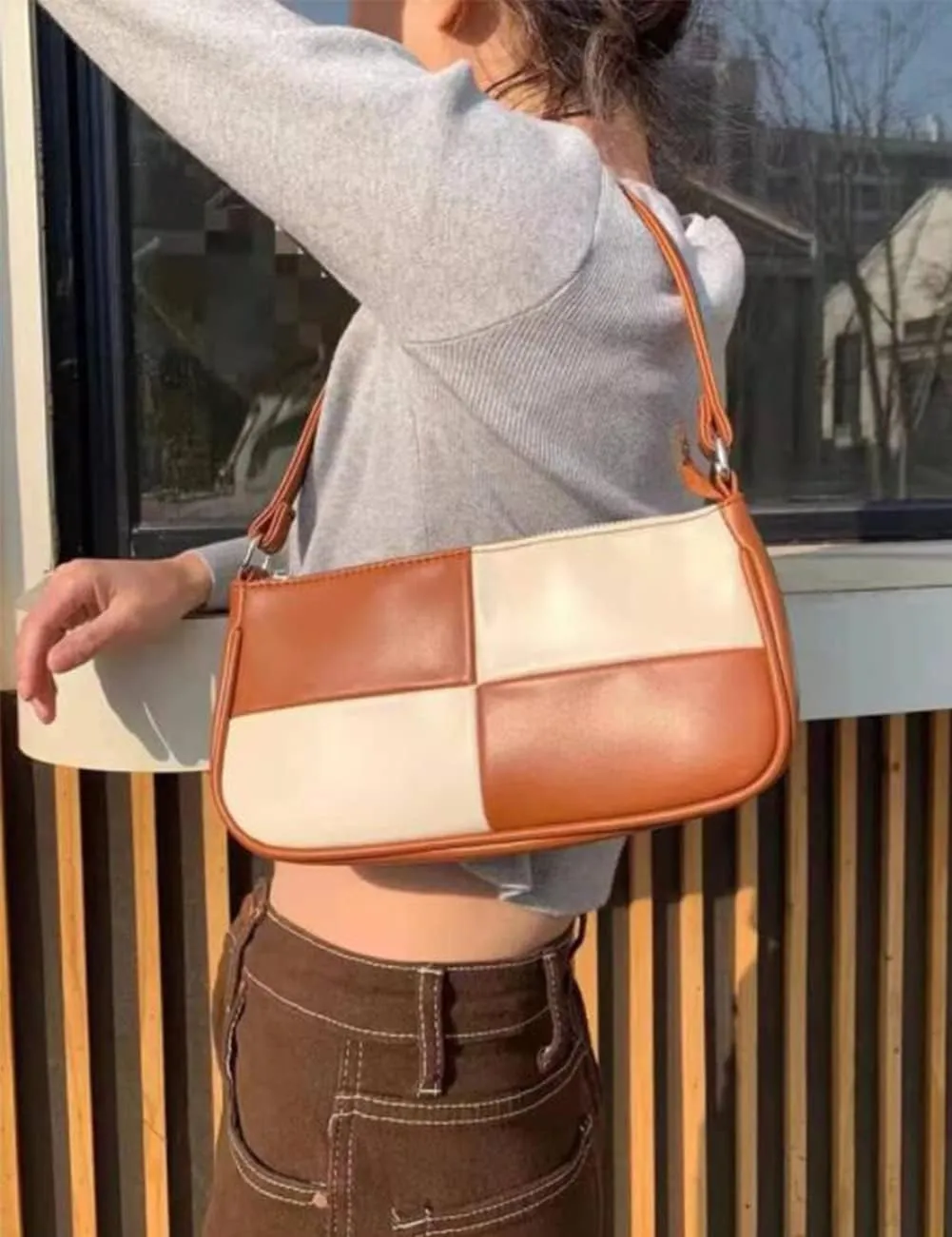 NIUEIMEE ZHOU Shoulder Bag for Women Retro Vegan Leather Classic Clutch Tote HandBags Purses with Zipper Closure