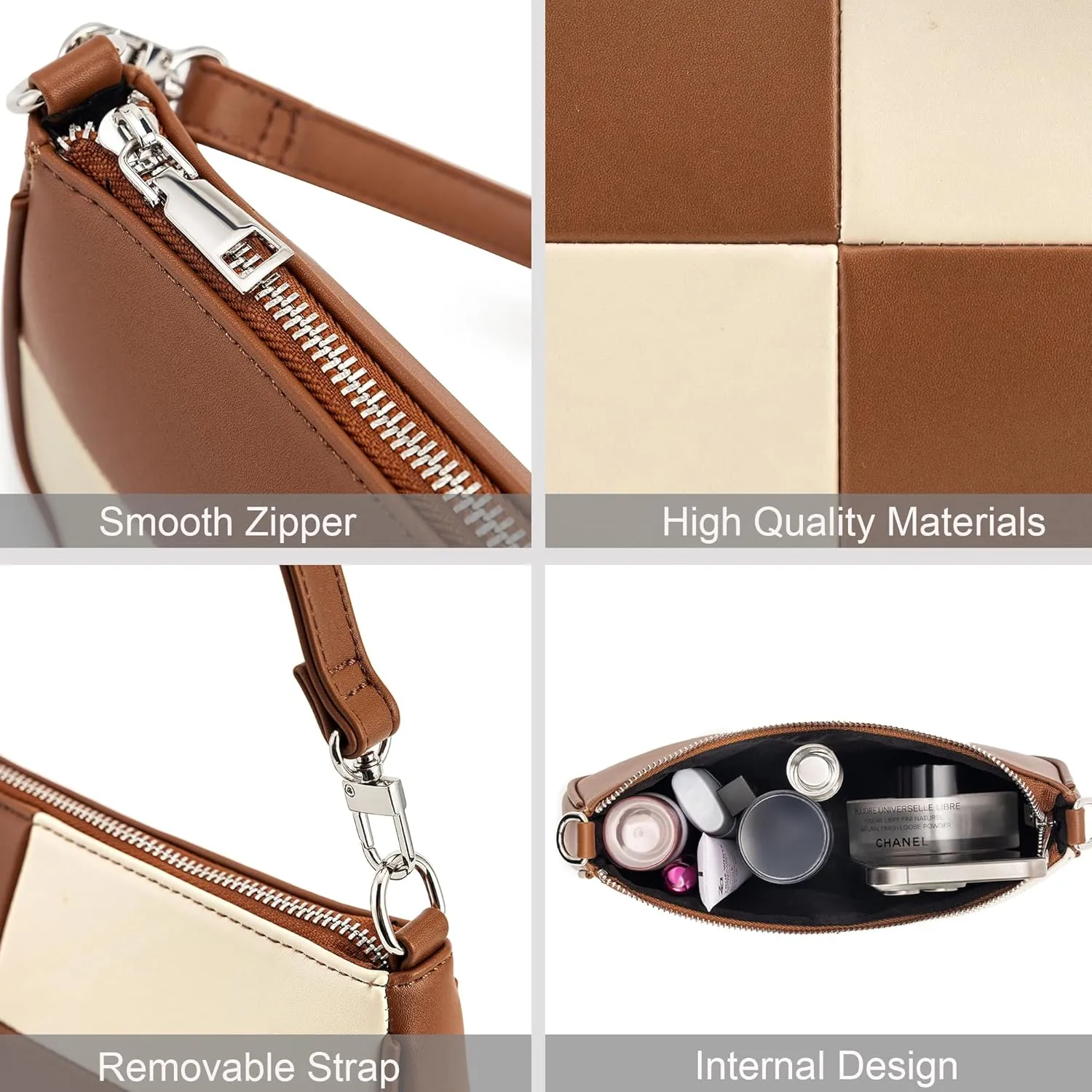NIUEIMEE ZHOU Shoulder Bag for Women Retro Vegan Leather Classic Clutch Tote HandBags Purses with Zipper Closure