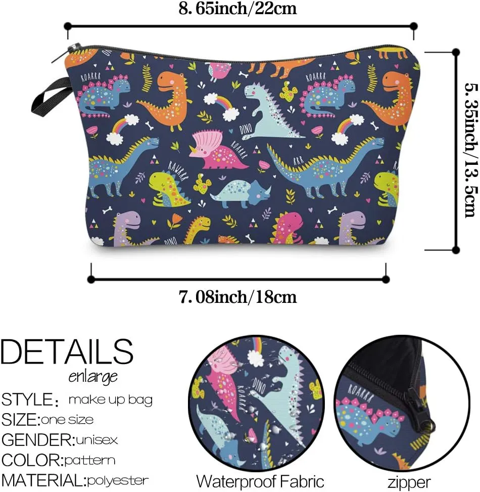 Nobranded Cosmetic Bag for Women, ASCHAR Adorable Roomy Makeup Bags Travel Waterproof Toiletry Bag Travel Accessories Organizer Cute Gifts,Tools,Gadgets (Dino 52198)
