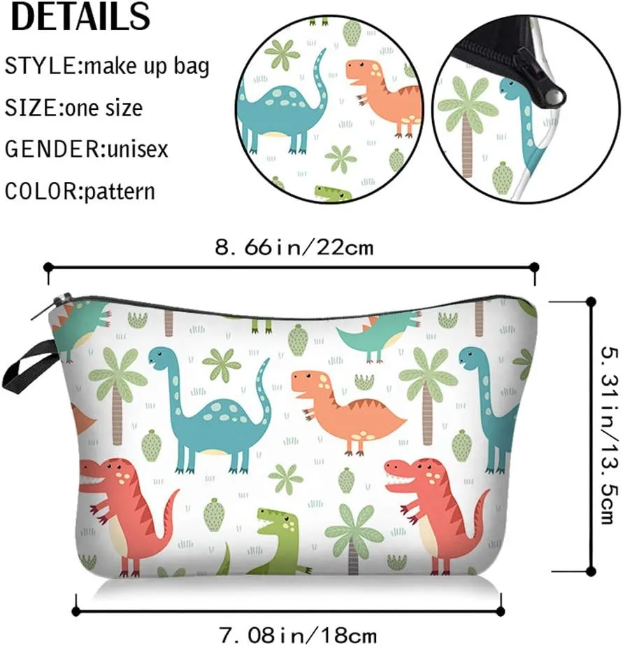 Nobranded Cosmetic Bag for Women, ASCHAR Adorable Roomy Makeup Bags Travel Waterproof Toiletry Bag Travel Accessories Organizer Cute Gifts,Tools,Gadgets (Dino 944)