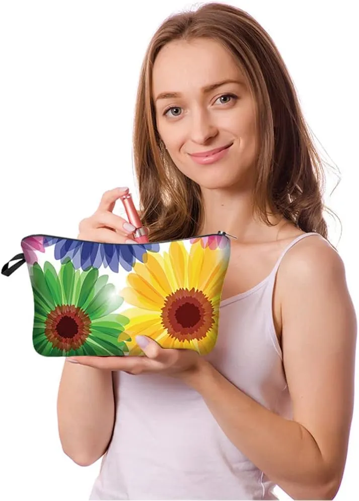 Nobranded Cosmetic Bag for Women, ASCHAR Adorable Roomy Makeup Bags Travel Waterproof Toiletry Bag Travel Accessories Organizer Cute Gifts,Tools,Gadgets (Sunflowers)