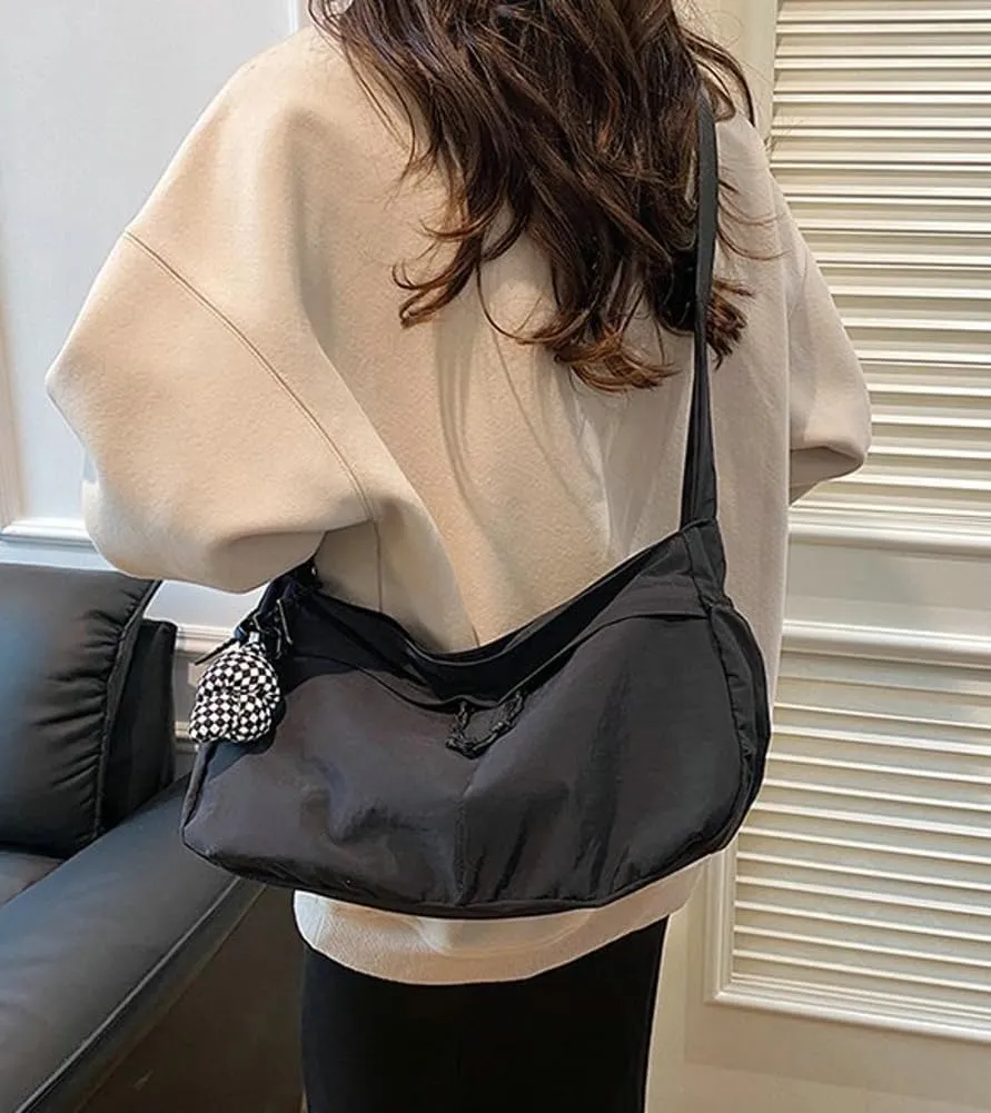 Nylon Crossbody Bags for Women Trendy Crescent Shoulder Bags Lightweight Hobo Purse with Adjustable Strap Workout
