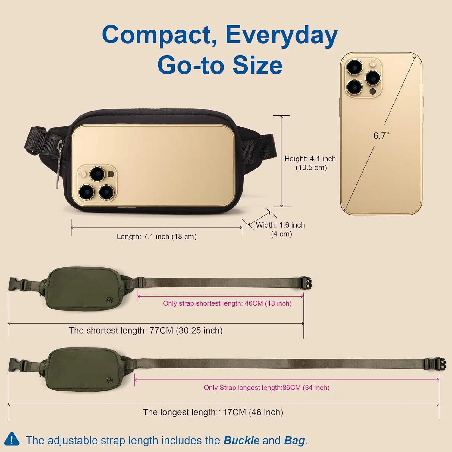 Pander Mini Belt Bag  Ultra Compact, Fits 6.7 Phone, Lipstick, Earbuds, Essentials, Small Crossbody Waist Purse, Grey Sage