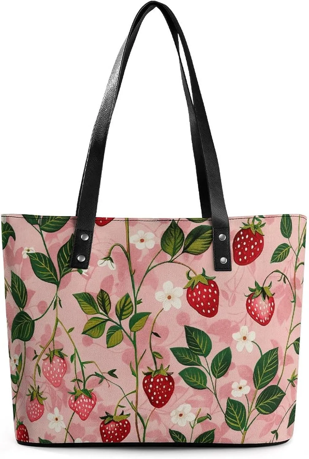 Peach Strawberry Print Leather Lady's Handbag Crossbody Purse for Women Ladies Soft Shoulder Bag Medium Roomy Handbag Fashion Tote Top Handle Satchel