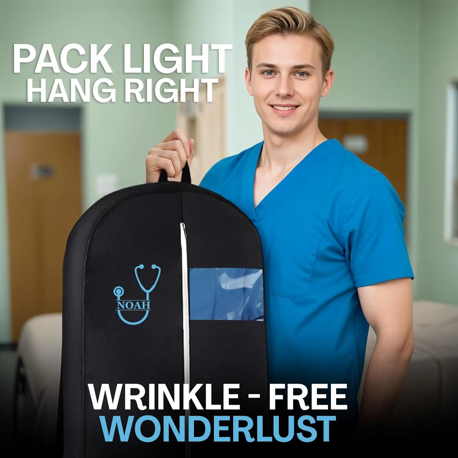 Personalized Garment bag for Hanging Clothes & Travel for Nurse- Custom Black Uniform Bags for Closet Storage with 2 Mesh Pockets for Men & Women - Ideal Medical Uniform Garment Bag with Carry Handle