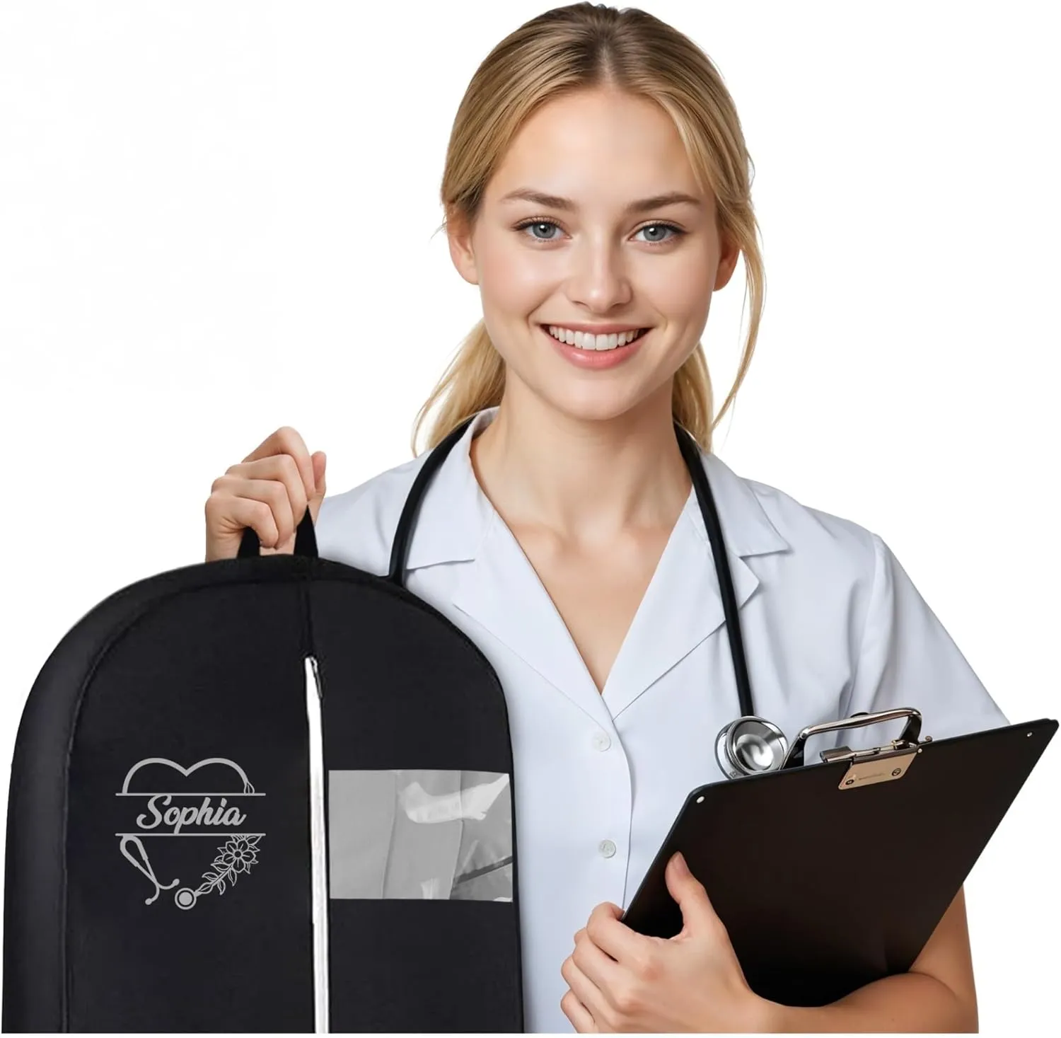 Personalized Garment bag for Hanging Clothes & Travel for Nurse- Custom Black Uniform Bags for Closet Storage with 2 Mesh Pockets for Men & Women - Ideal Medical Uniform Garment Bag with Carry Handle