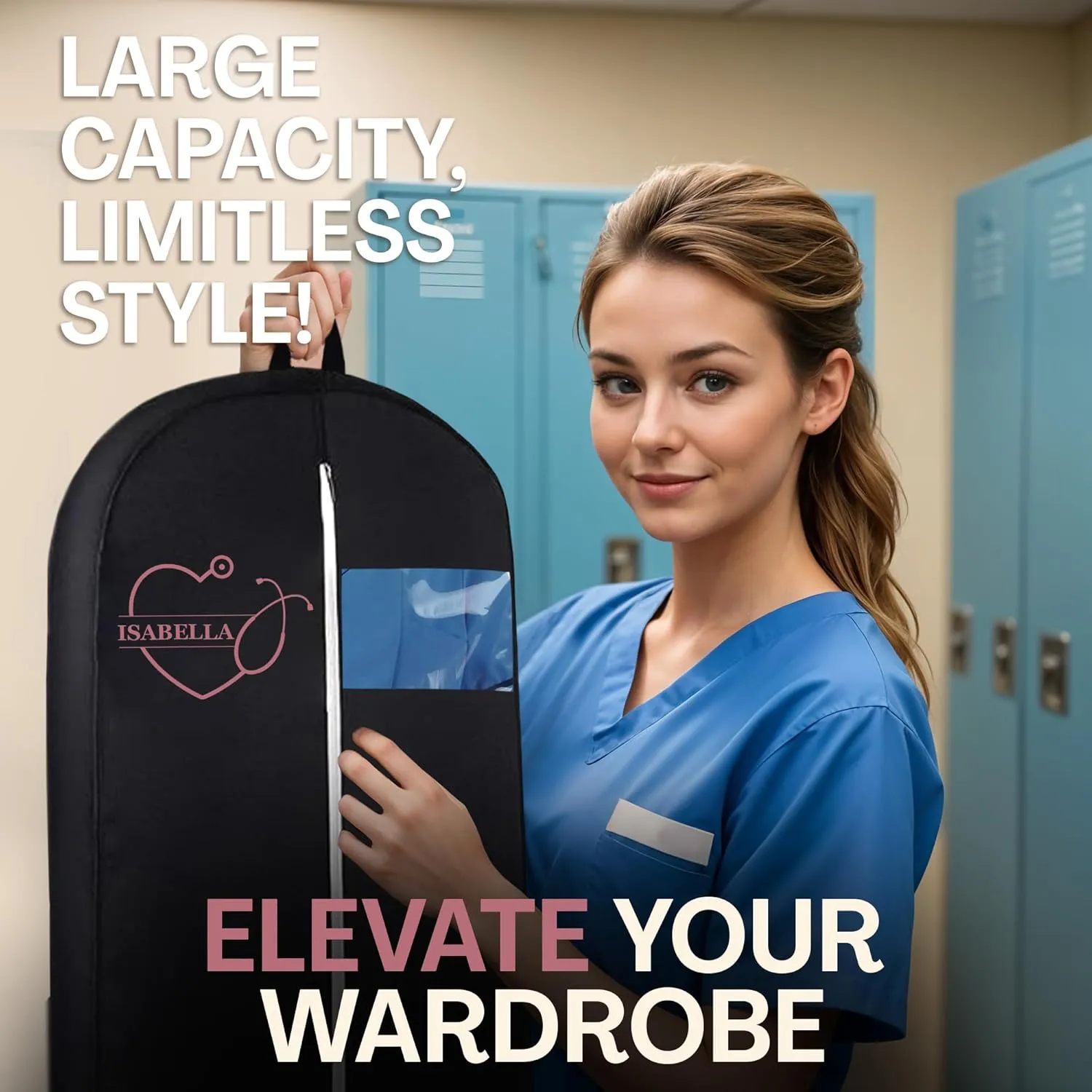 Personalized Garment bag for Hanging Clothes & Travel for Nurse- Custom Black Uniform Bags for Closet Storage with 2 Mesh Pockets for Men & Women - Ideal Medical Uniform Garment Bag with Carry Handle