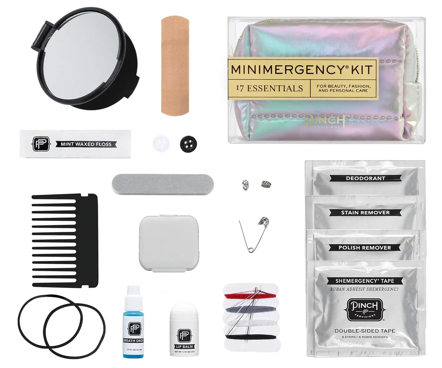 Pinch Provisions Pastel Puffer Minimergency Kit, Includes 17 Travel-Sized Cosmetic Essentials, Convenient for Purses, Emergency Beauty Accessories, Gifts for Holidays & Birthdays, Aura