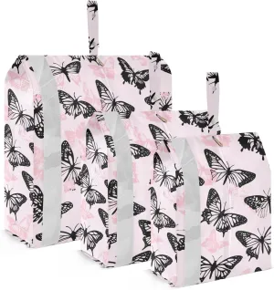 Pink Black Butterfly 3 Set Packing Travel Bags Portable Garment Bag Closet Storage Big Ziplock Bags Organization And Storage Bedroom