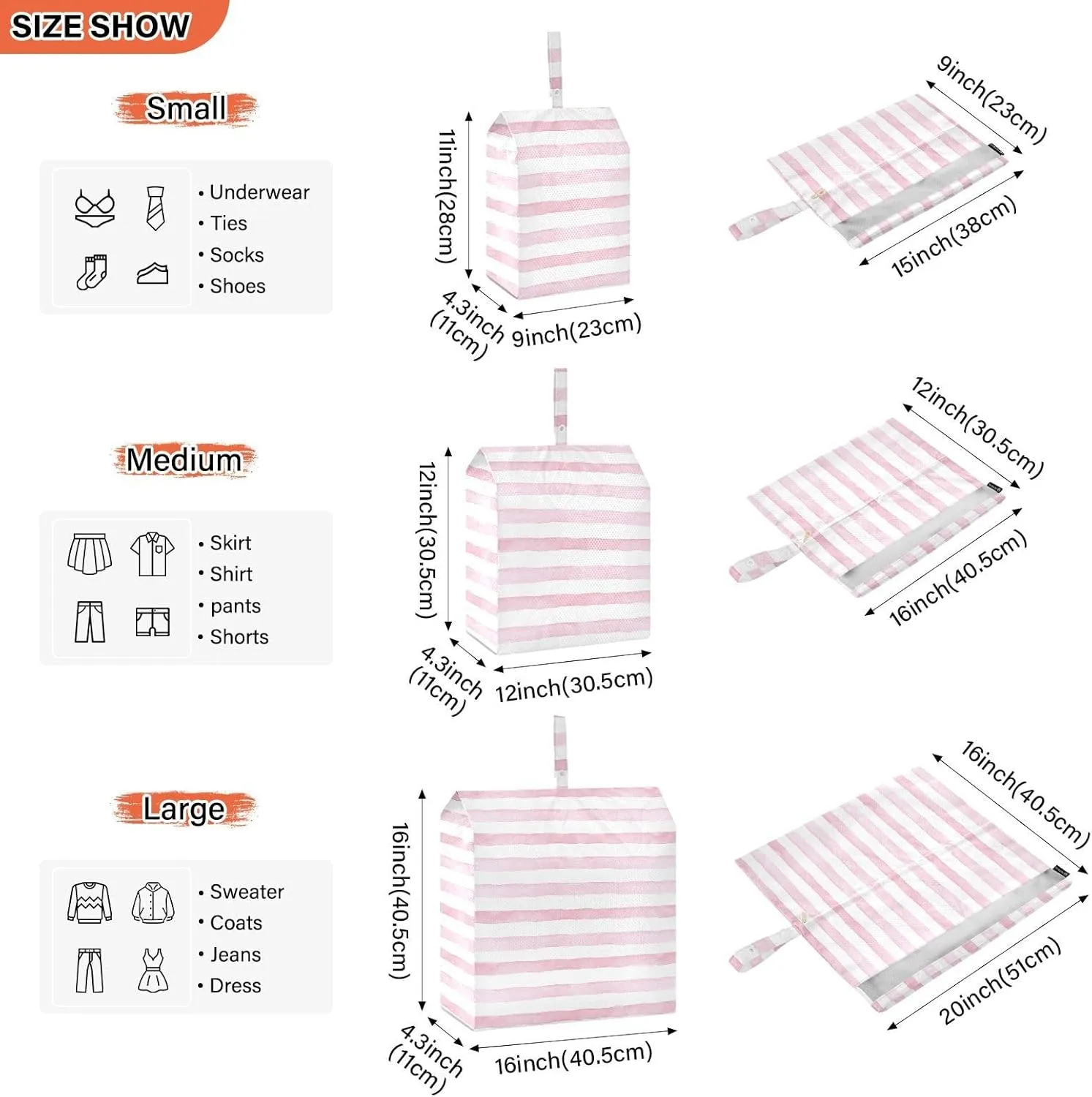 Pink Stripe 3 Set Travel Packing Cubes For Suitcases, Foldable, Garment Bag Closet Storage, Luggage Space Saver, Organizadores De Maletas Para