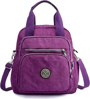 PORRASSO Casual Backpack Women Shoulder Bag Ladies Crossbody Bag Nylon Handbag Daypack for Work Travel Daily Use Purple