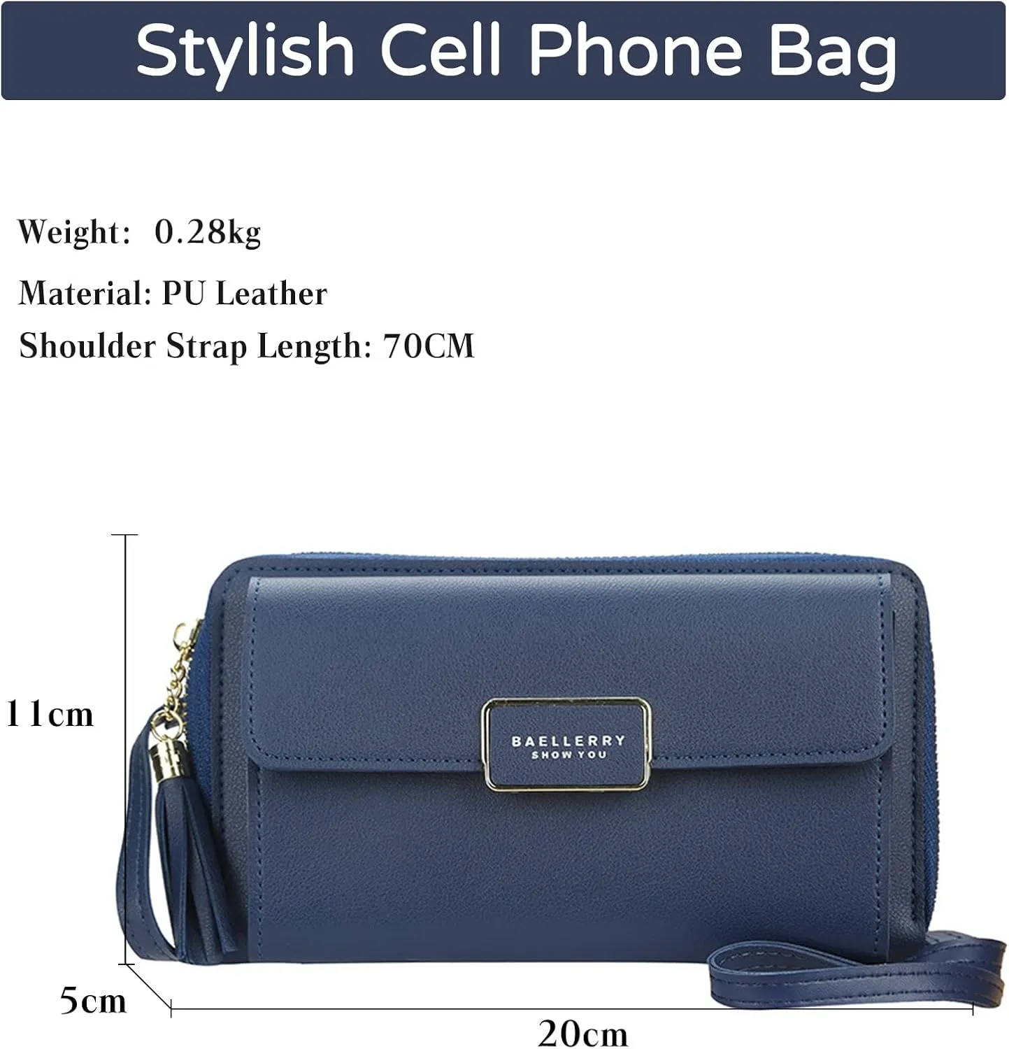 PORRASSO Crossbody Wallet Women's Phone Bag Shoulder Bag Fashion Clutch Purse Bag PU Wallet for Party Wedding Travelling Blue